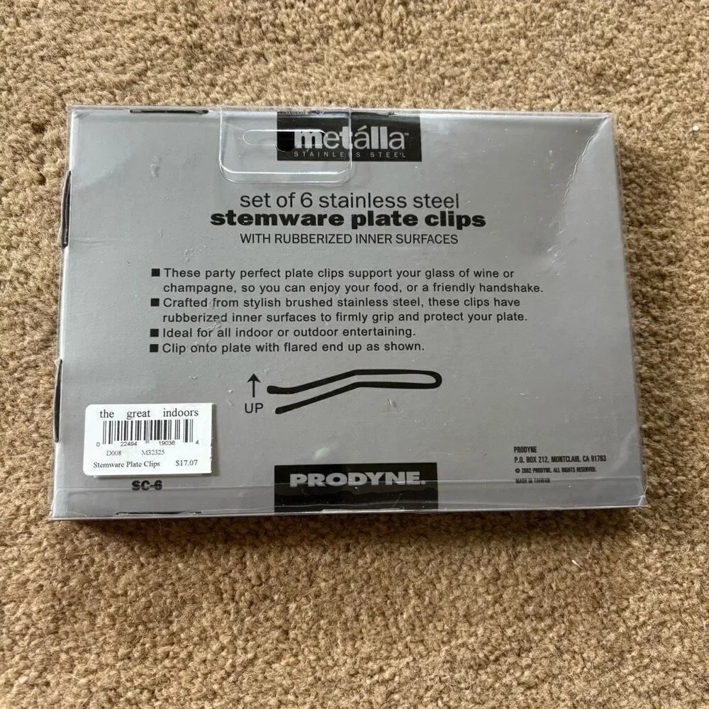 Metalla Set Of Six Stemware Plate Clips *New*